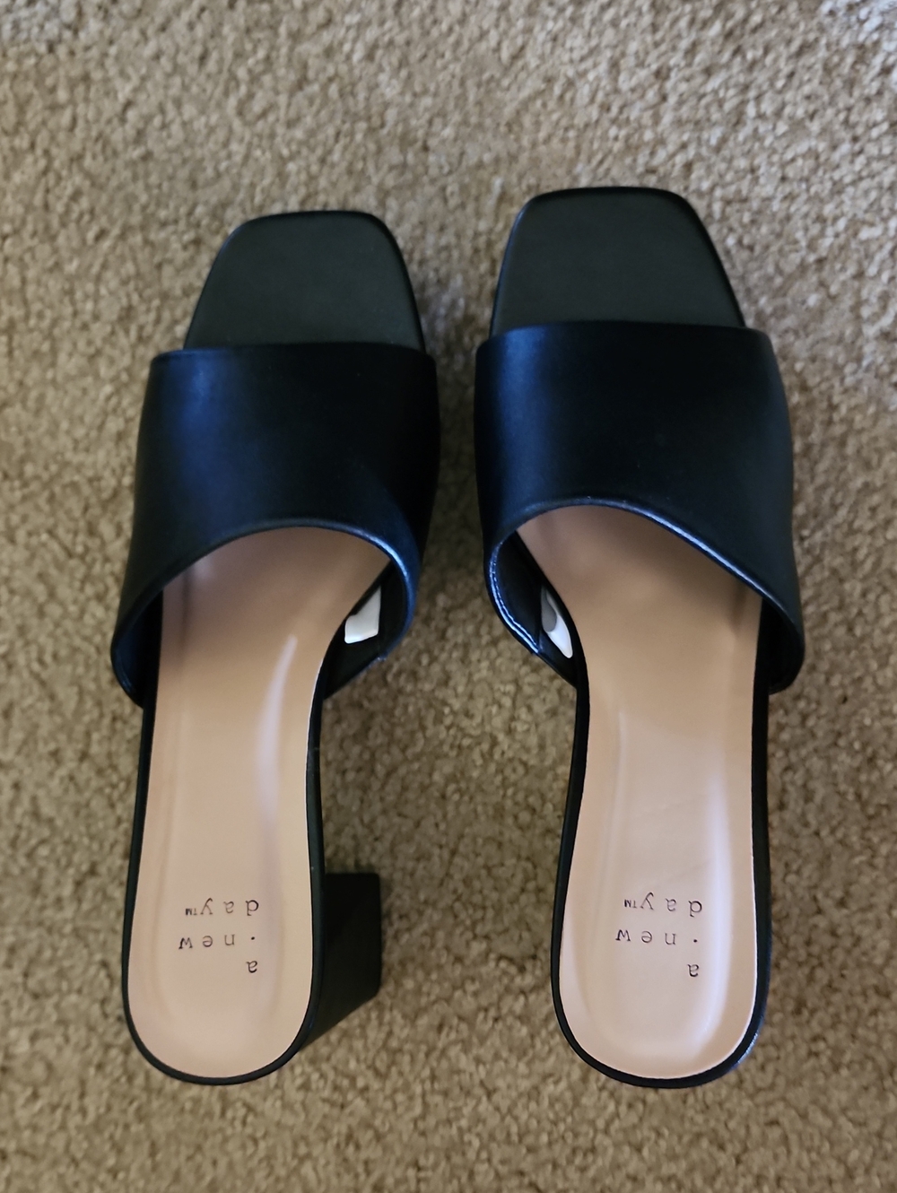 a new day Black Square-Toe Slide Mules